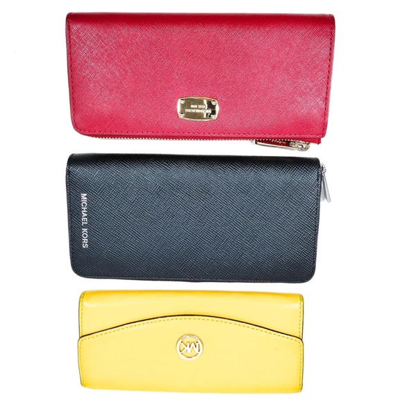 YOU GET 3 Michael Kors Long Wallet Set of 3 Blk, yellow & red like new - Picture 13 of 17